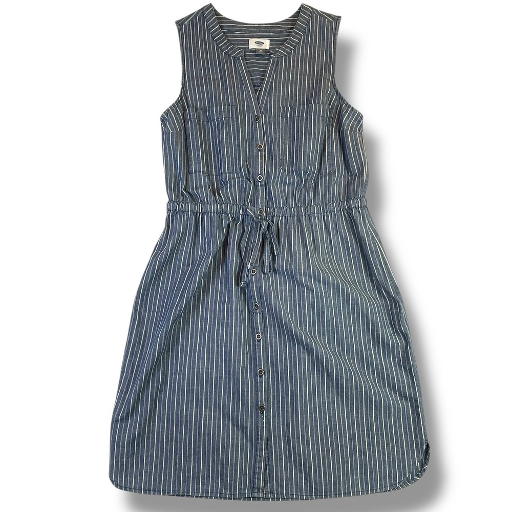 Old Navy Womens M Blue White Striped Sleeveless Shirt Dress  Cottagecore coastal